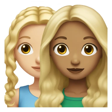 Two girls, one of them is a blonde with straight hair, fair skin and green eyes, the other one has fair skin, blue eyes, light brown curly hair sticker