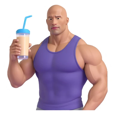 emoji of muscular bald man resembling Dwayne Johnson drinking a protein shake, wearing a tank top sticker