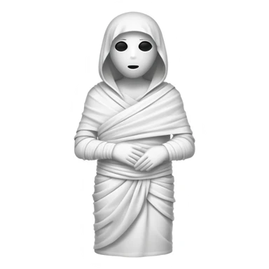 A silhouette of a figure being wrapped in fabric, like a mummy sticker