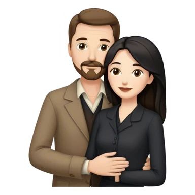 middle aged couple, tall white man with brown hair goatee mustache hugging a pale woman with long black hair, wearing elegant clothing sticker