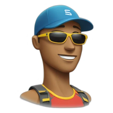 a salomon trail runner wearing a cap and a pair of sunglasses sticker