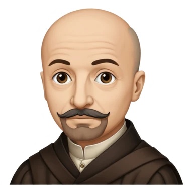 a hand drawn black outline portrait of philosopher Montaigne with similar-sized eyes based a famous portrait of him sticker