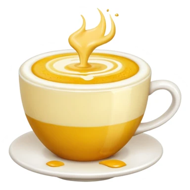 White ceramic cup of golden turmeric latte, soft pink background sticker