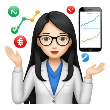 data scientist, chic dressed, asian woman, long black hair sticker