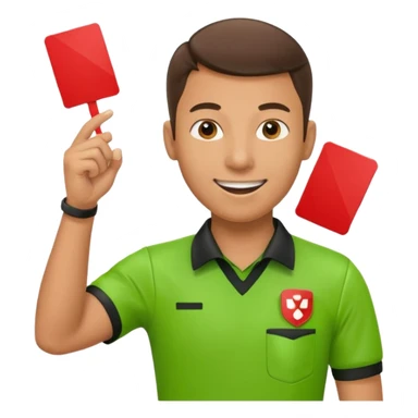 Young Referee – Energetic Style
 Wearing bright green shirt, smiling slightly, holding red card high with whistle around neck. sticker