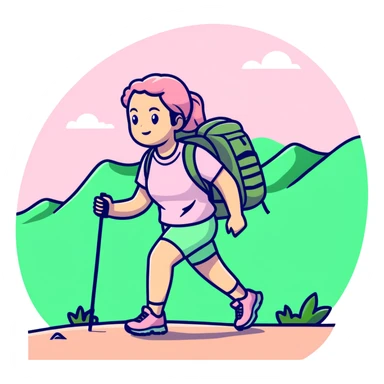 woman hiking wearing light pink clothes sticker