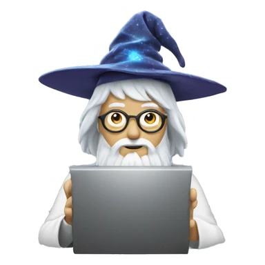 wizard coding computer with magic sticker