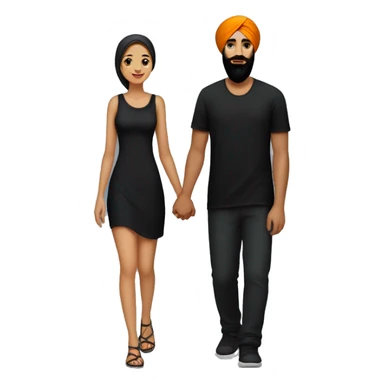A male sikh, with a goatee and black clothes ,  holding hands with his girlfriend in a black sundress sticker