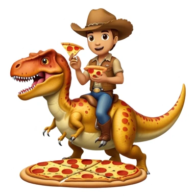 A cowboy riding a dinosaur eating pizza sticker