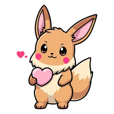 Evee holding a pink hear sticker
