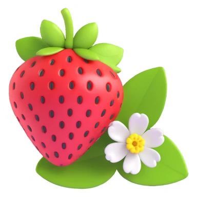 strawberry in Google emoji art style, with a blossom sticker