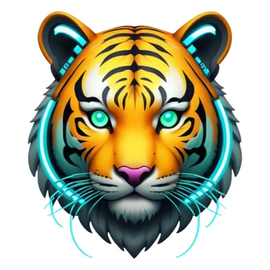 Cyberpunk tiger with neon lights and implants sticker