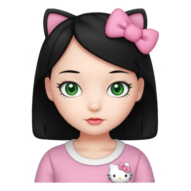 hello kitty girl either black hair and green eyes sticker