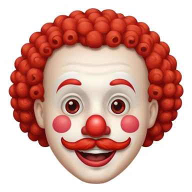 Classic clown — curly mustache, red nose sticker