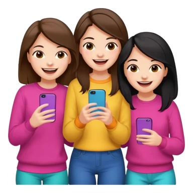 3 brown friends having fun, one with black hair, 2 with brown hair, girly style sticker