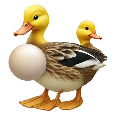 Two older ducks and a Little duck with an egg sticker