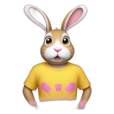 it-was-not-me,-i-am-innocent.-portrait-of-confused-nervous-pink-rabbit-raising-paws-up-in-surrender-and-staring-wearing-yellow-teeshirt sticker