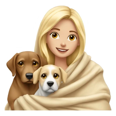 Beautiful blonde girl in a blanket with 2 dogs sticker