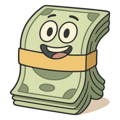 stack of money, modern look, green gold and white color scheme, rounded shapes, simple design sticker