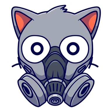 Cat wearing a gas mask sticker