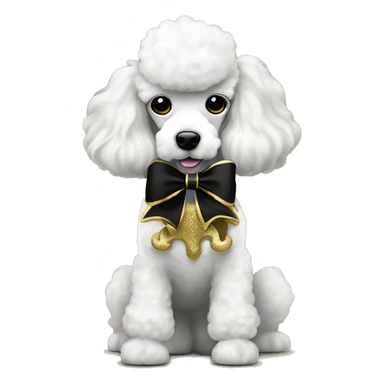 Black and gold bow with gold fleur de lis icon on white poodle sticker
