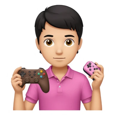 generate a pretty tan bratz boy with a pink polo. Holding a gaming controller in hand. Black hair sticker