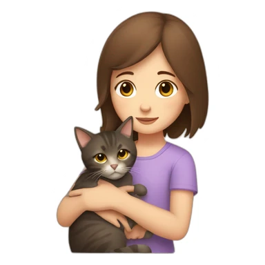 Girl with brown shoulder length hair cuddling a cat sticker