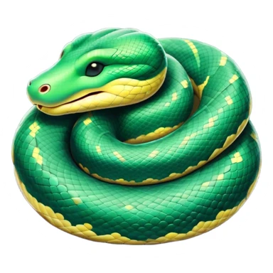 Meme-Worthy cute Sleeping Anaconda Portrait Emoji, Body coiled in a relaxed, peaceful slumber with a contented expression and softly closed eyes, showcasing intricately patterned scales and a serene demeanor, Simplified yet hilariously adorable features, highly detailed, glowing with a soft, drowsy jungle light, high shine, relaxed and utterly lovable, stylized with an air of playful laziness, bright and heartwarming, soft glowing outline, capturing the essence of a sleeping serpent that feels destined to become the next viral sensation of adorable rest! sticker