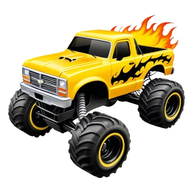 Maximum Destruction - Monster Jam (Model Year: 2021) (Iconic colour: Yellow with black flames) - A ferocious monster truck featuring a vivid yellow base accented by dramatic black flame patterns. Emphasize sharp, high-contrast flame streaks across the body, creating a look of aggressive, explosive energy. sticker