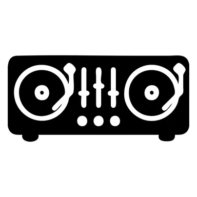 A DJ setup in a black filled icon style, with turntables. sticker