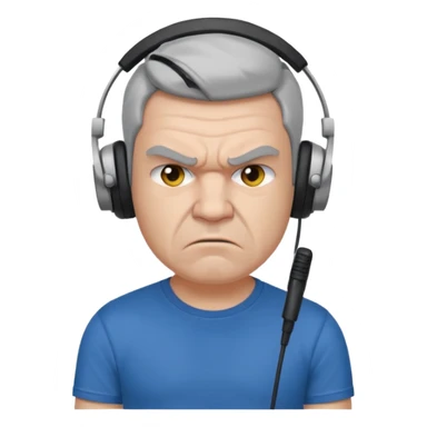 Male, angry, wearing headphone having mic, t-shirt 
 sticker