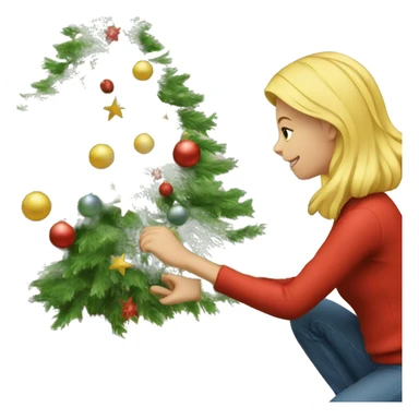Blond Girl decorating a Christmas tree sticker