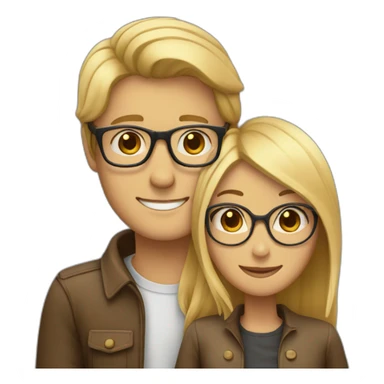 blonde woman and man hair brown with glasses that make a hug sticker