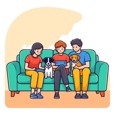Man, woman, boy and a dog on a couch sticker