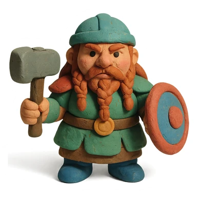 claymation style bearded female dwarf from DnD sticker