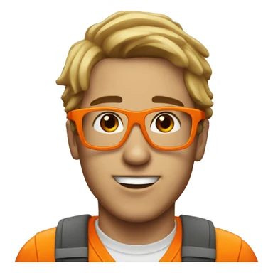 Young man with safety orange helmet, glases and earplugs sticker