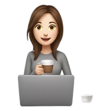 woman with brown hair and pale skin juggling with coffee cups and laptops sticker