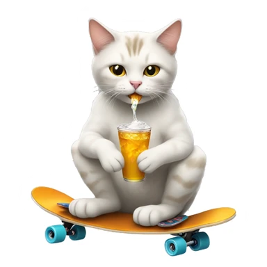 awesome cat drinking soda on a skateboard  sticker