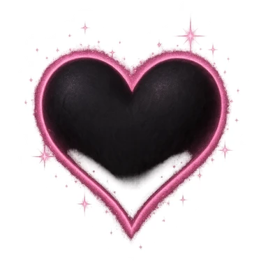 goth sakura black heart with glowing pink outline and magical sparkles, remove background sticker