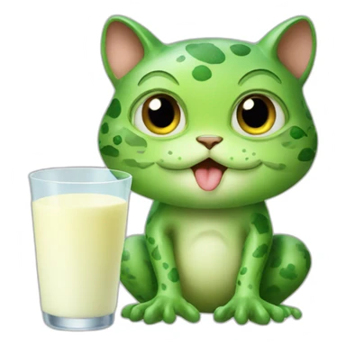cat and frog drinks milk sticker