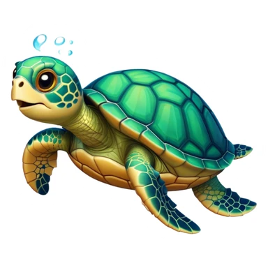 Cinematic Comical Sea Turtle Portrait Emoji, Head tilted dramatically with an exaggeratedly amused expression, featuring a boldly patterned, domed shell and wide, comically expressive eyes full of playful disbelief, Simplified yet hilariously expressive features, highly detailed, glowing with a slightly sassy oceanic glow, high shine, dramatic yet playful, stylized with an air of cheeky marine mischief, soft glowing outline, capturing the essence of a meme-worthy sea turtle that looks ready to glide its way into viral fame! sticker