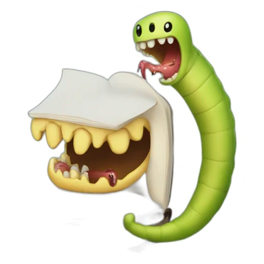 A book with teeth eating a worm sticker