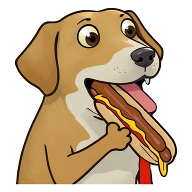 Dog eating long hotdog sticker
