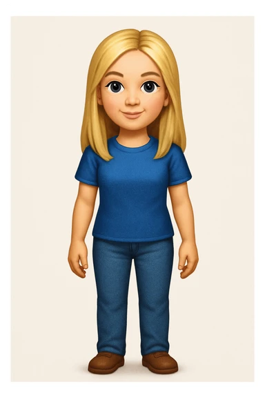 Сгенерируй мне в стиле детализированного емодзи девушку русской внешности, блондинку. В ПОЛНЫЙ РОСТ ОНИ И НЕ КАСАЮТСЯ КРАЕВ ИЗОБРАЖЕНИЯ sticker