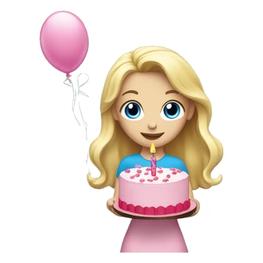 Blonde girl with blue eyes holding a pink birthday cake  sticker