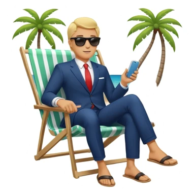 blonde businessman in suit sitting in beach chair on vacation, tropical beach sticker