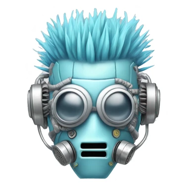 Pastel blue Mohawk cyborg head with silver respirator mask, goatee and circuits sticker