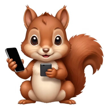 cute brown squirrel with blushing red cheeks holding a smartphone in its paw sticker