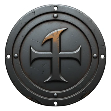 Minimal emoji, gothic metal coin made of black steel, engraved number 1 at the center, ancient industrial aesthetic, worn metal texture, no glow, no neon, flat emoji design, centered, transparent background sticker