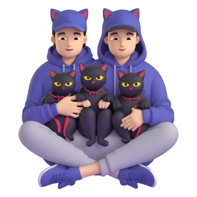 guy with a cap and hoodie, two black cats on his lap sticker